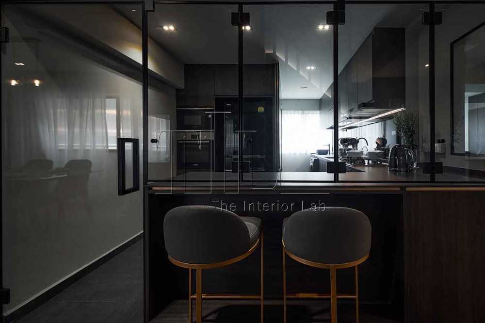 Modern Kitchen with Countertop and Glass Door