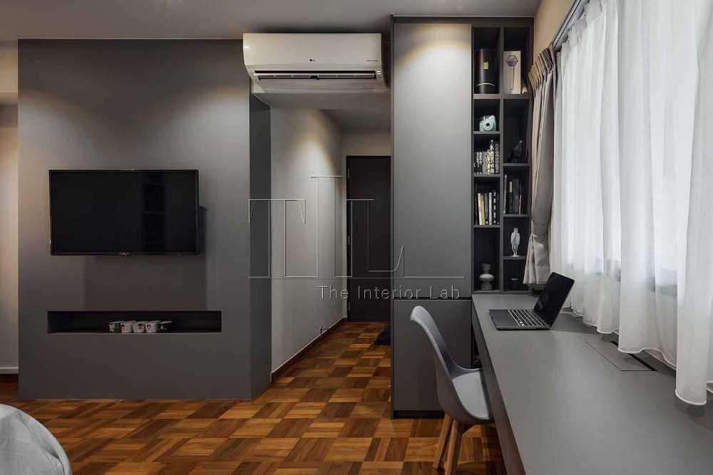 Modern Bedroom with Bookshelf and Desk