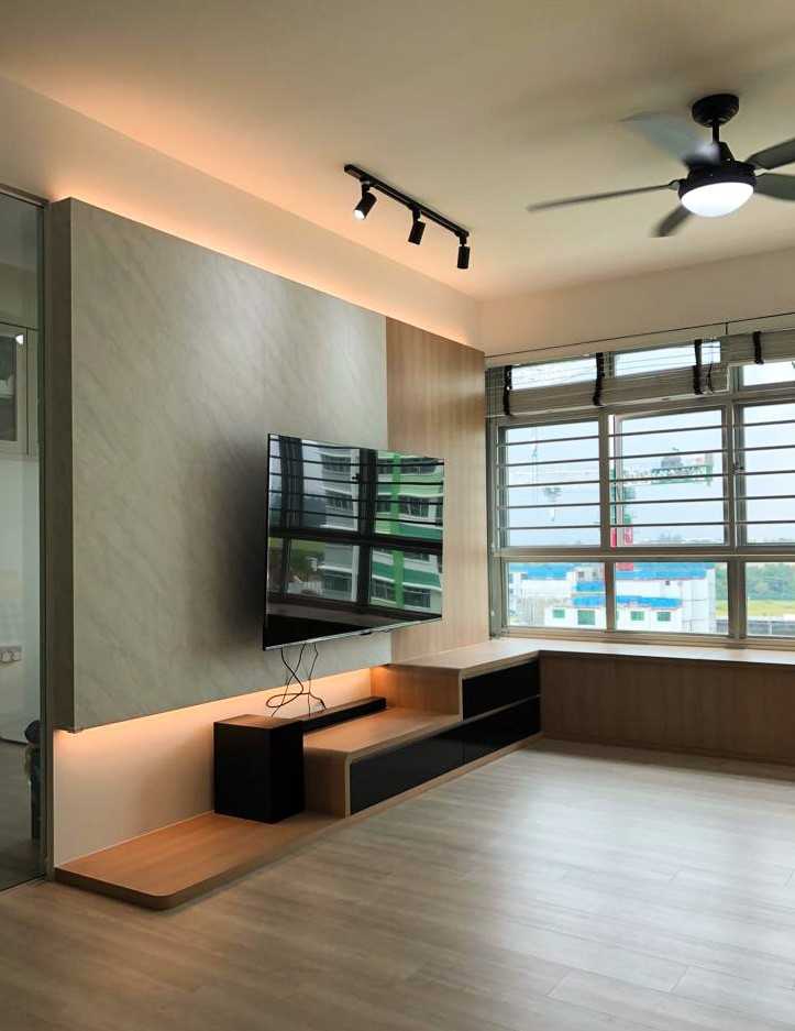 Scandinavian Living Room with Wood Flooring and Window Seat