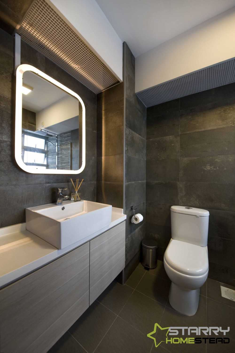 Minimalist Bathroom with Mirror and Vanity Counter