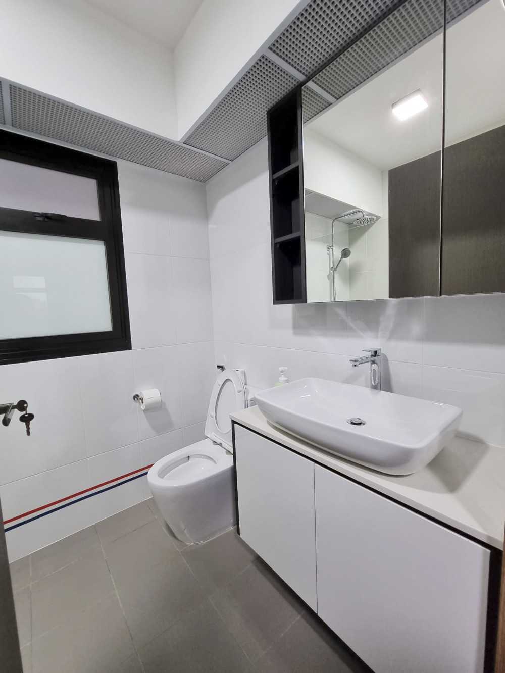 Scandinavian Bathroom with Mirror and Bathroom Storage