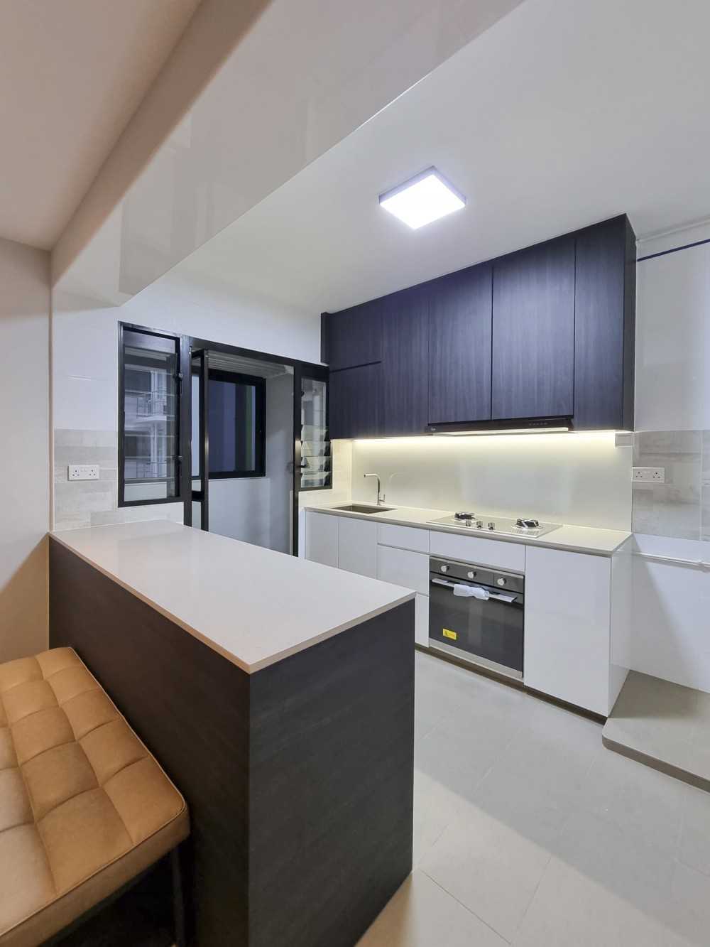 Scandinavian Kitchen with Wardrobe and Cookware