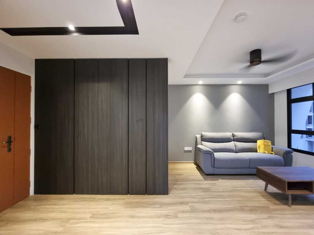 Scandinavian Living Room with Feature Wall and Wardrobe
