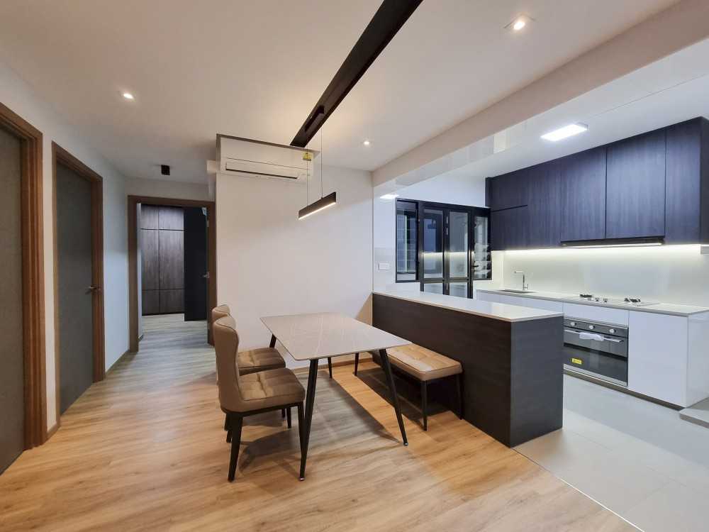 Scandinavian Dining Room with Drop Light and Dining Table