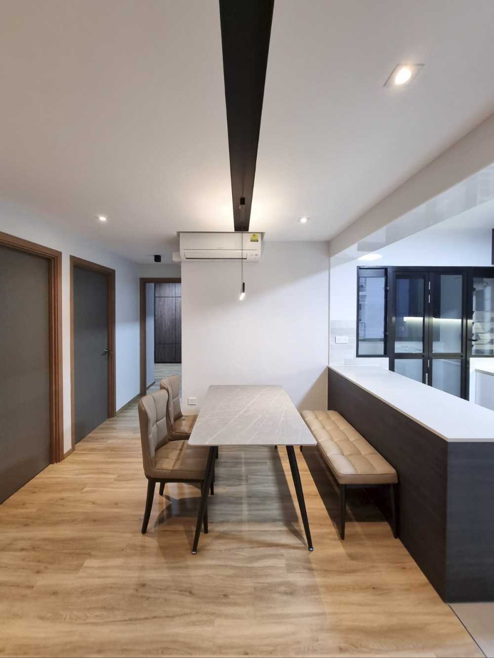 Scandinavian Dining Room with Drop Light and Dining Table