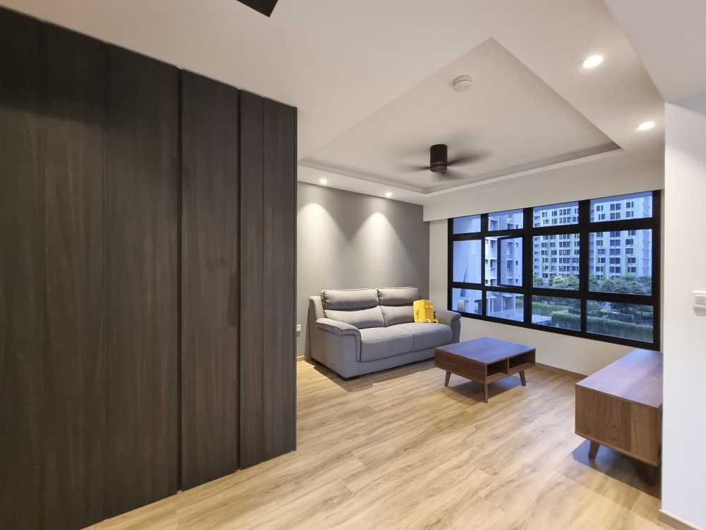 Scandinavian Living Room with Wardrobe and Paintings
