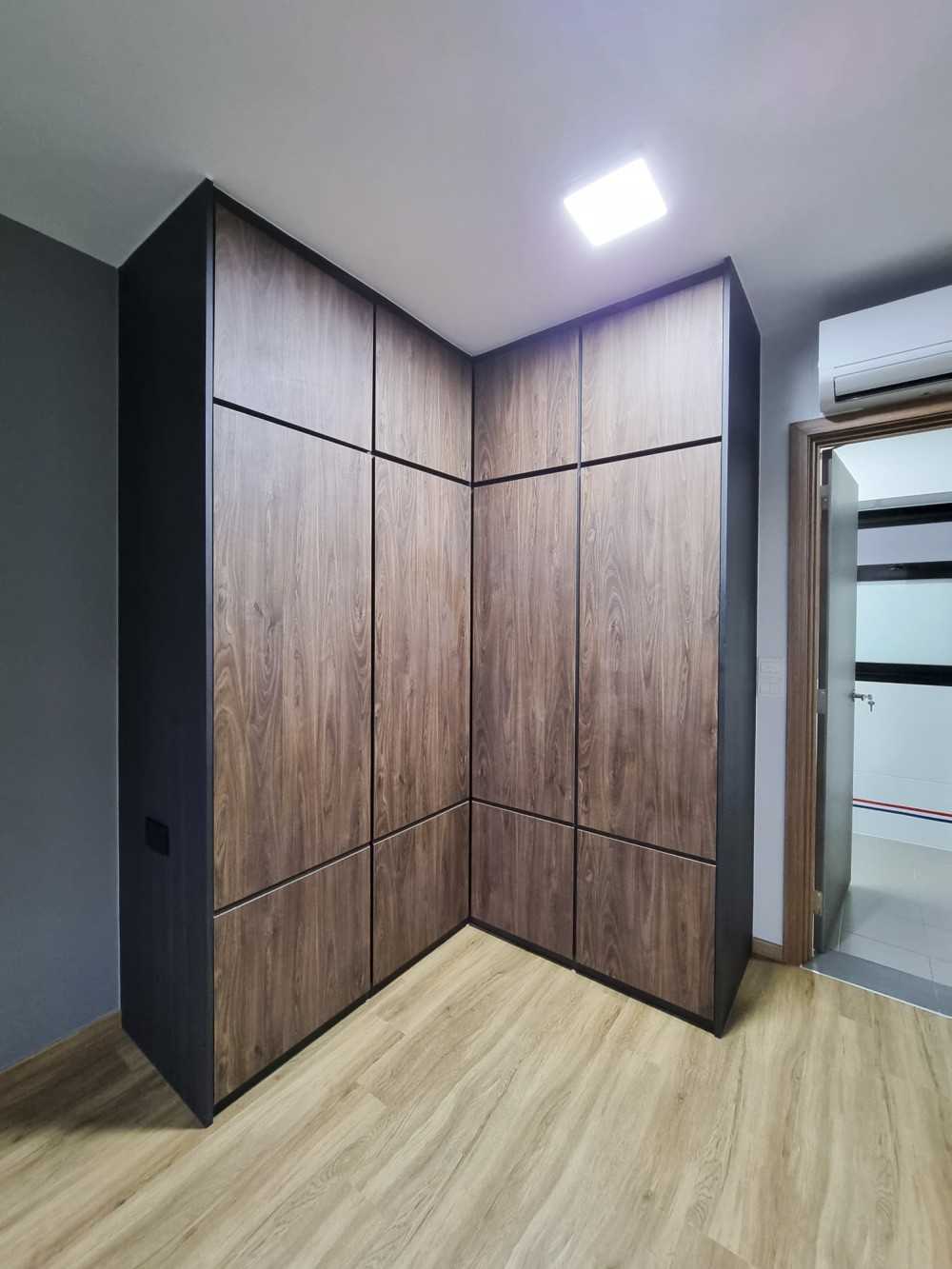 Scandinavian Bedroom with Wardrobe and Paintings