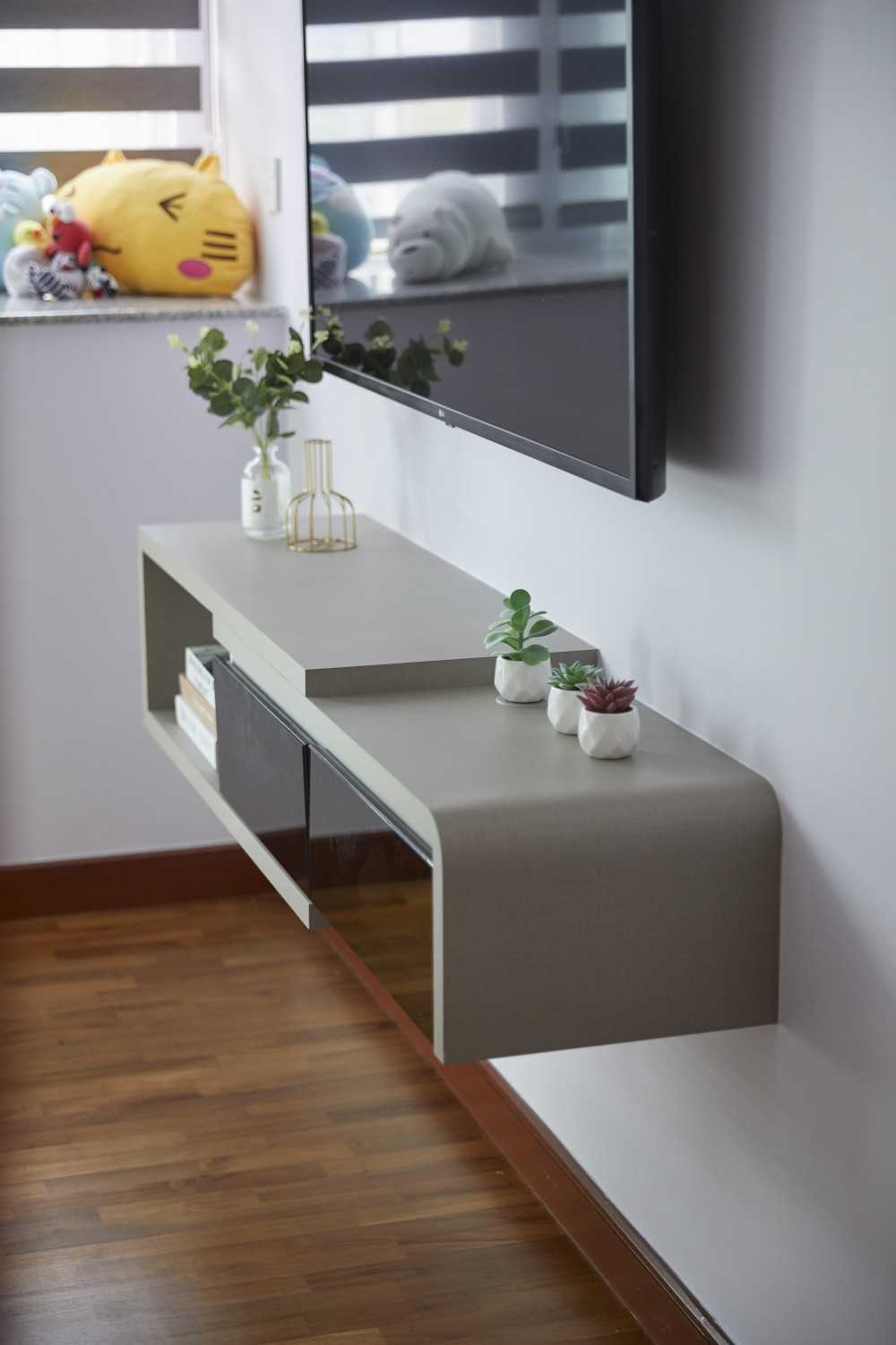 Scandinavian Bedroom with Paintings and TV