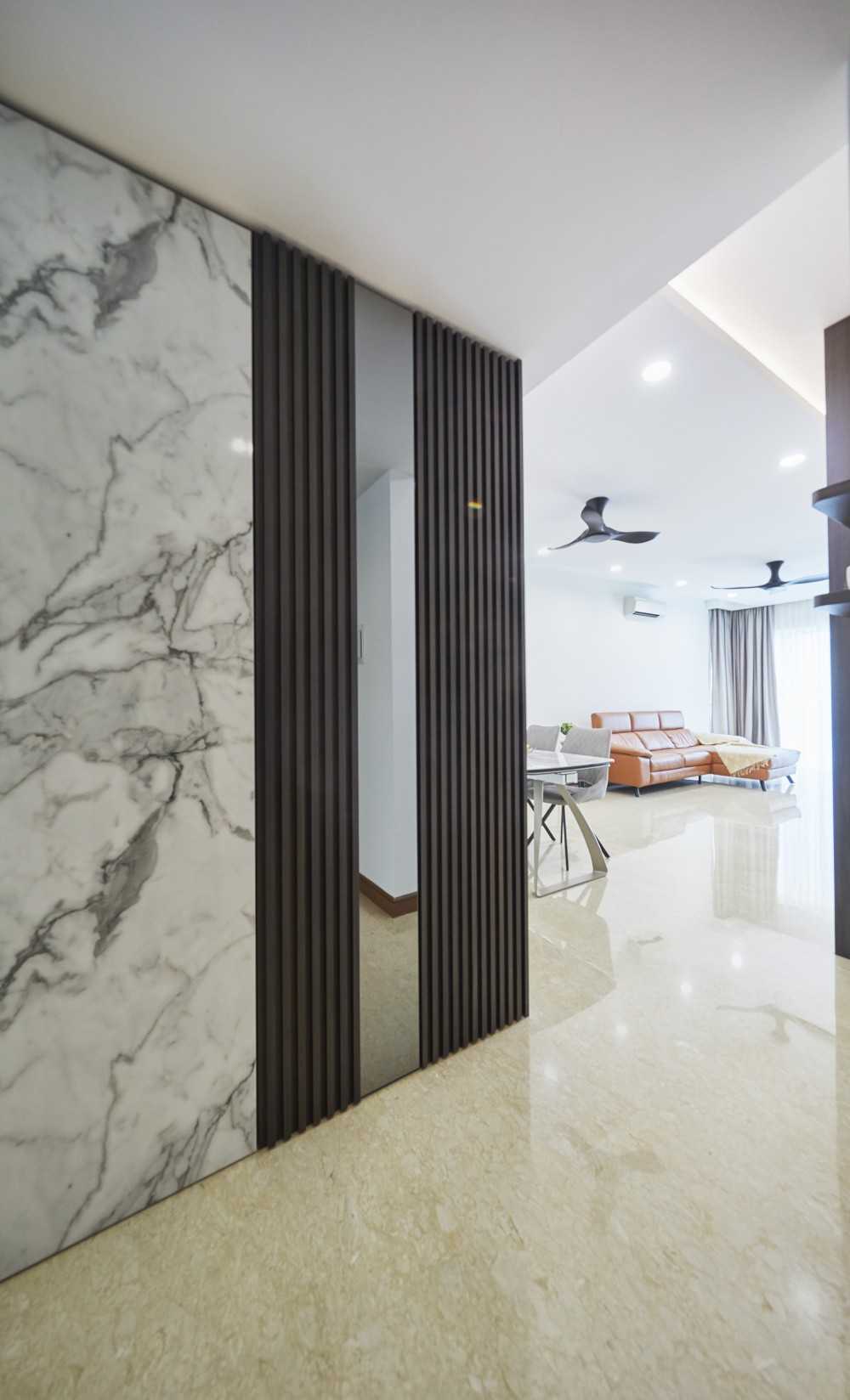 Scandinavian Entryway with Feature Wall and Wardrobe