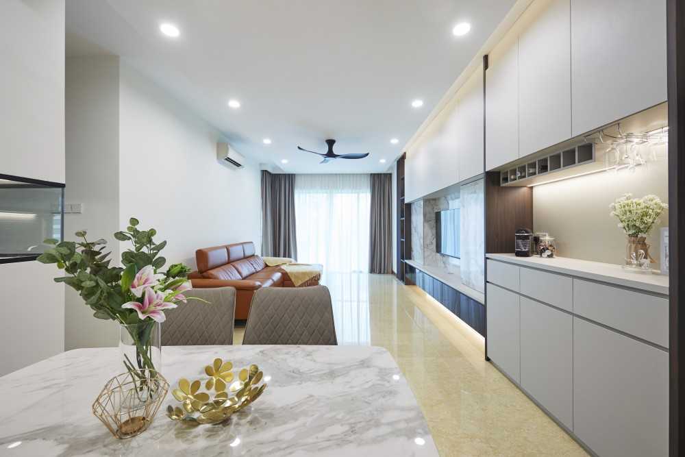 Scandinavian Dining Room with Dining Table and Storage Cabinets