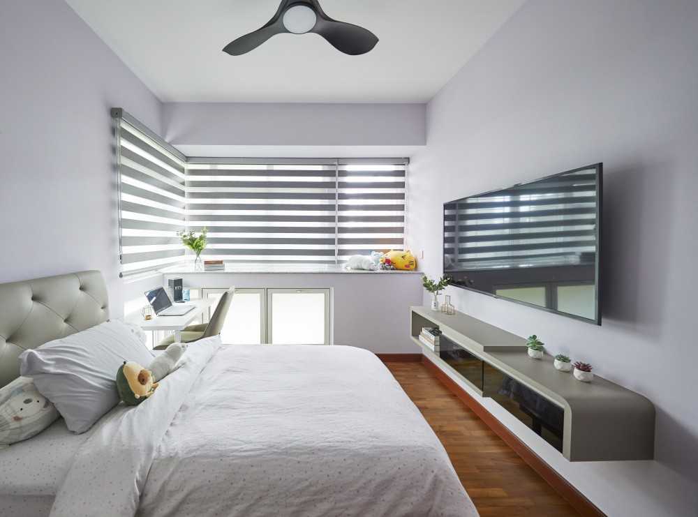 Scandinavian Bedroom with TV and Desk