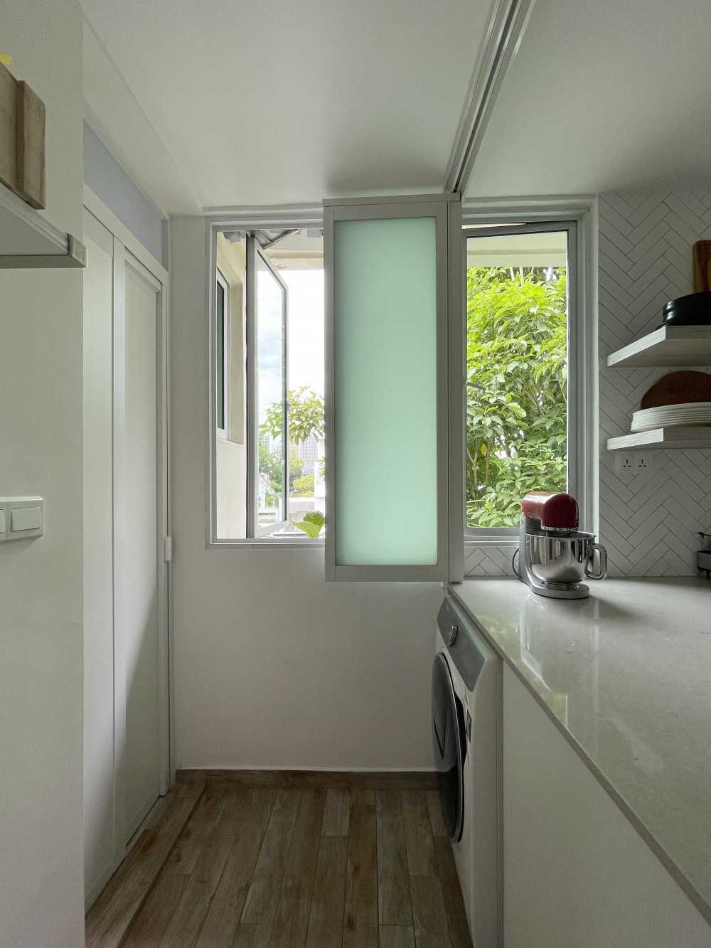 Scandinavian Kitchen with Kitchen Window and Washing Machine