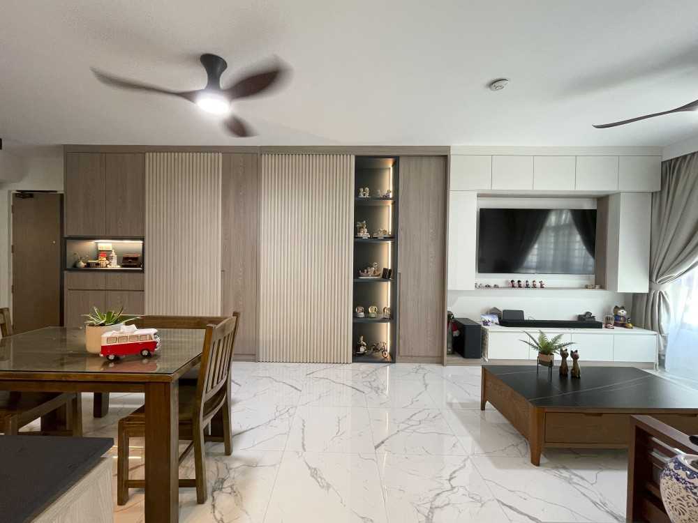 Scandinavian Living Room with Wardrobe and Dining Table