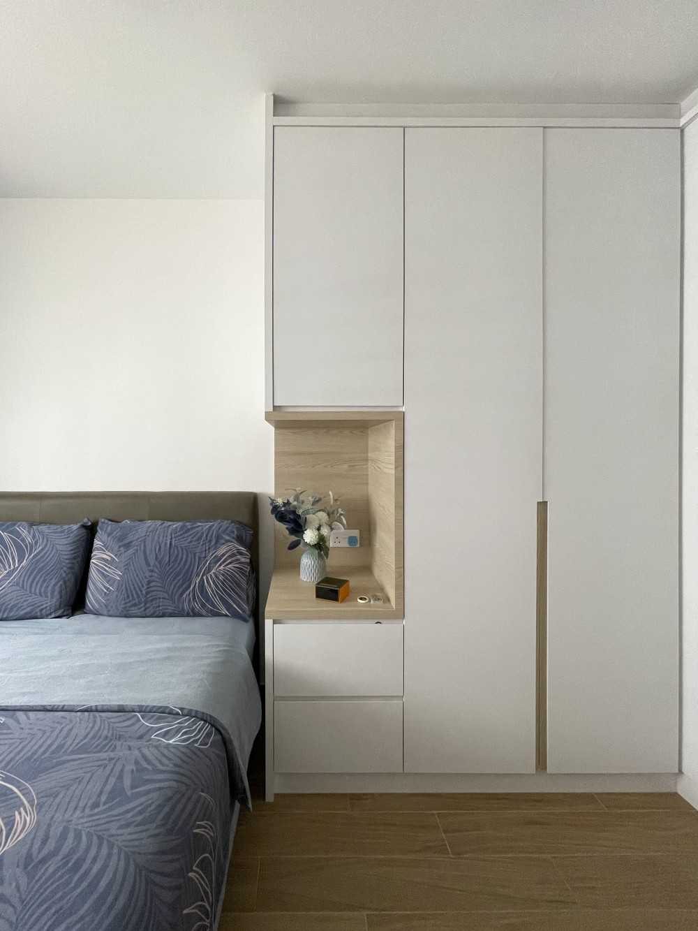 Scandinavian Bedroom with Wardrobe and Bedside Table