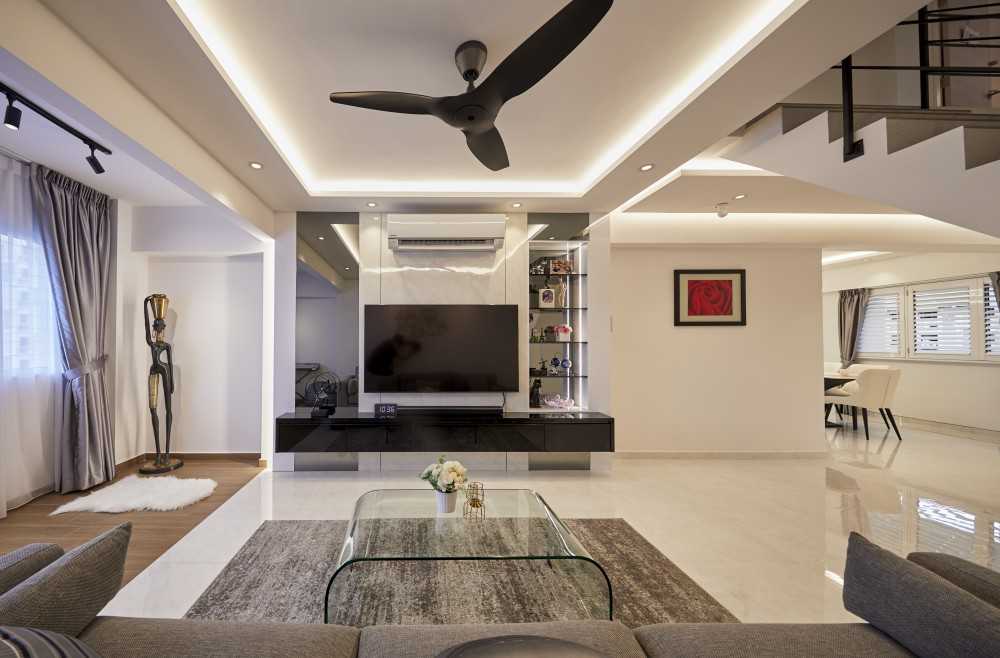 Modern Living Room with TV Console and Paintings