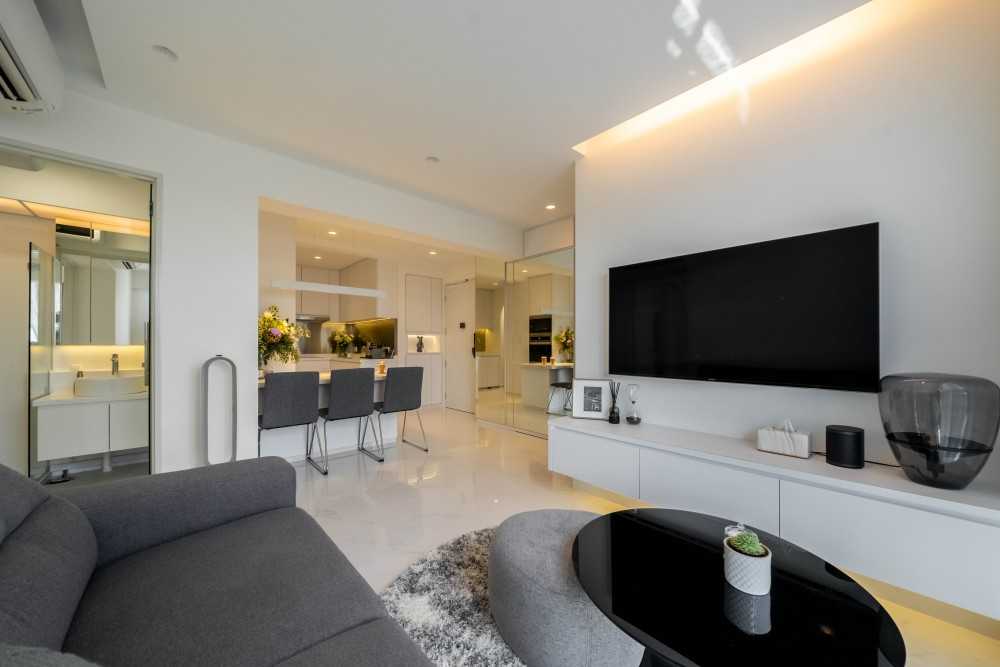 Minimalist Living Room with TV Console and Drop Light