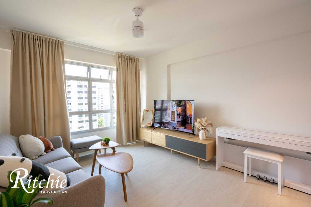 Minimalist Living Room with Wood Flooring and TV Console
