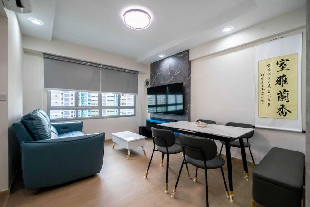 Contemporary Living Room with Vinyl Flooring and TV Console