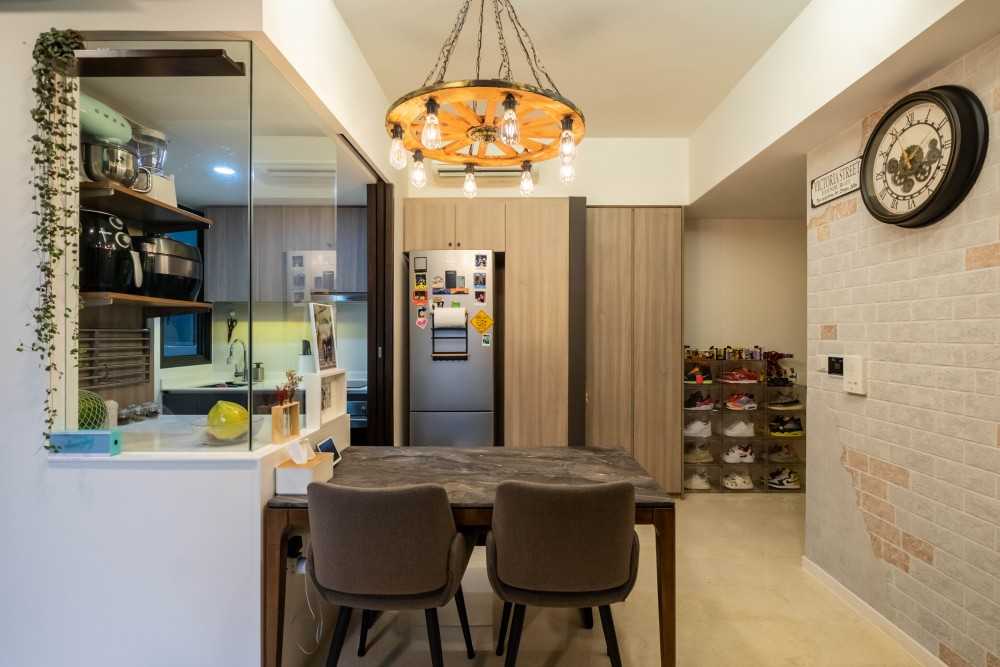Industrial Living Room with TV Console and Feature Wall