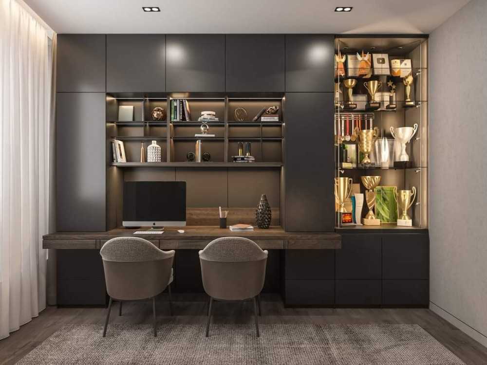 Contemporary Study with Vinyl Flooring and Carpet