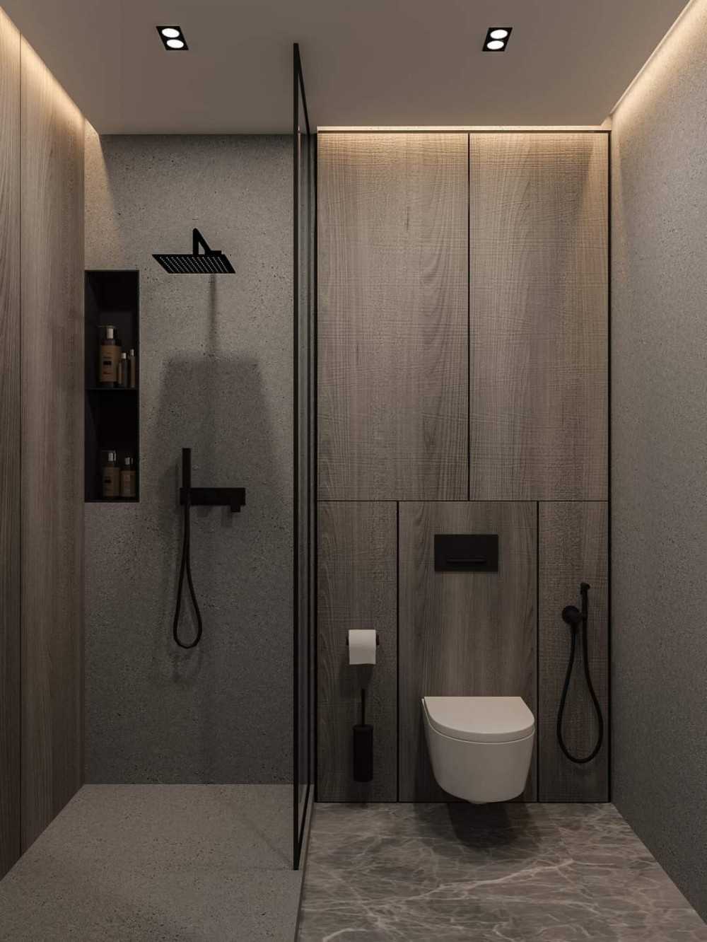 Contemporary Bathroom with Homogeneous Tiles and Shower Screen