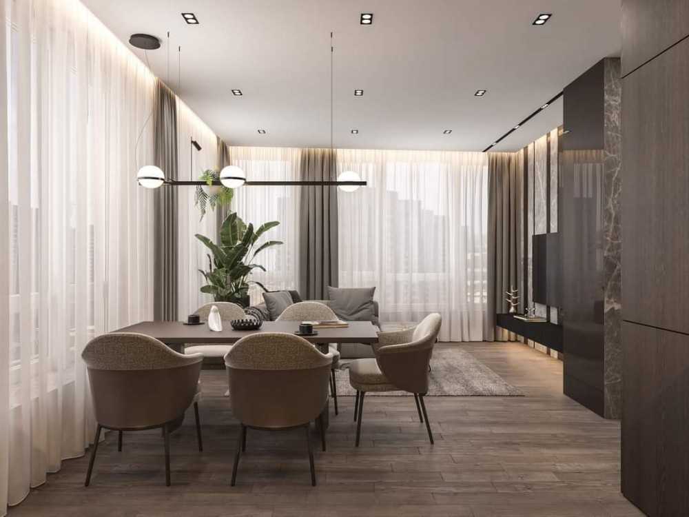 Contemporary Dining Room with Vinyl Flooring and TV Console