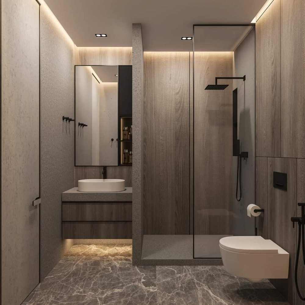 Contemporary Bathroom with Homogeneous Tiles and Shower Screen