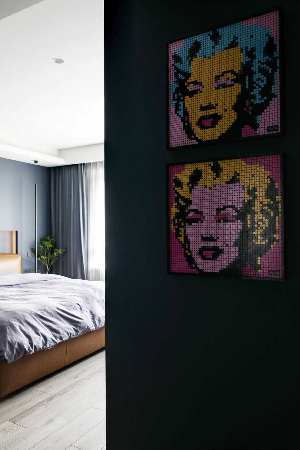 Contemporary Bedroom with Parquet Floor and Cove Lighting