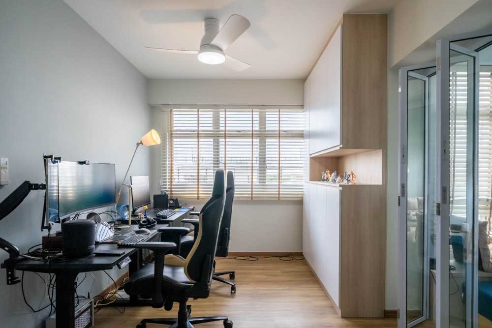 Modern Study with Cove Lighting and Drop Ceiling