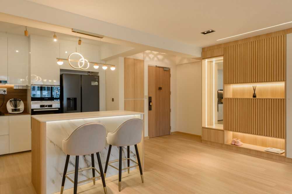 Scandinavian Living Room with Countertop and Vinyl Flooring