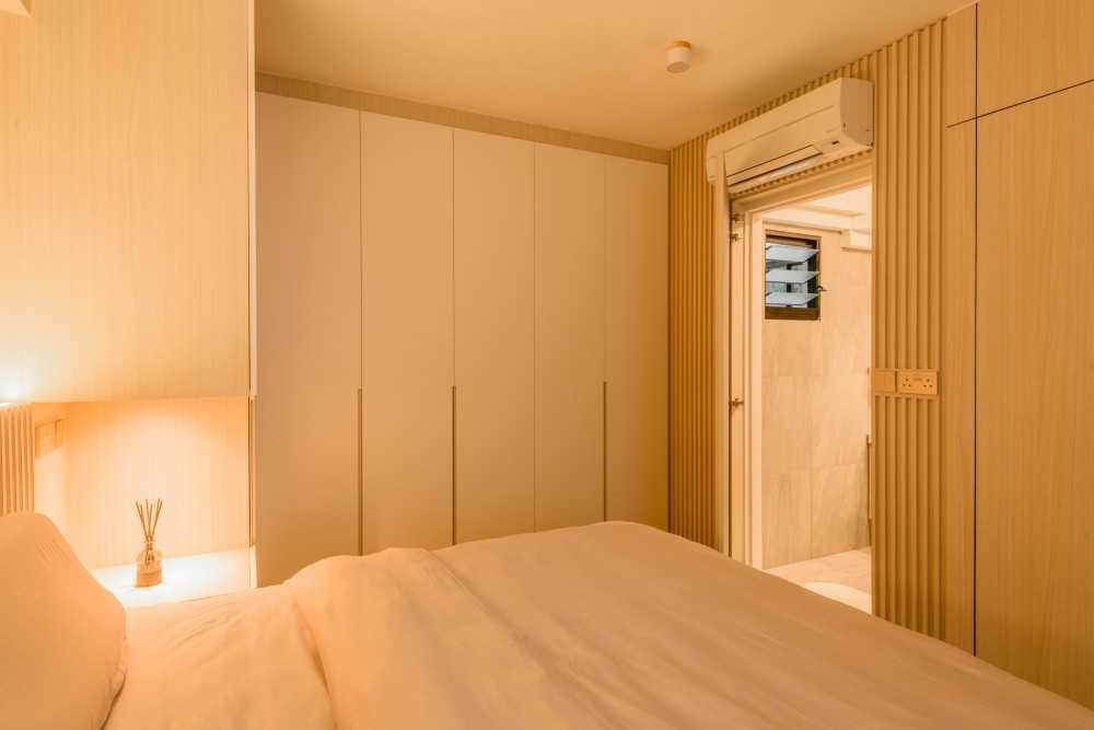 Scandinavian Bedroom with Bookshelf and Vinyl Flooring