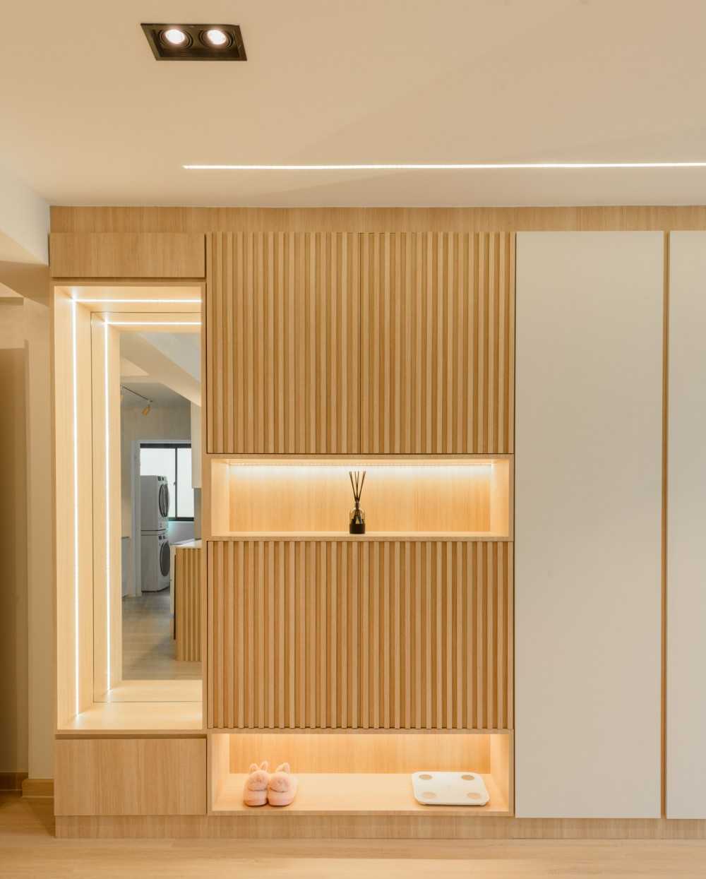 Scandinavian Entryway with Seating Bench and Shoe Rack