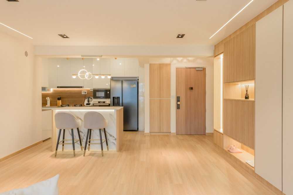 Scandinavian Dining Room with Cove Lighting and Drop Ceiling