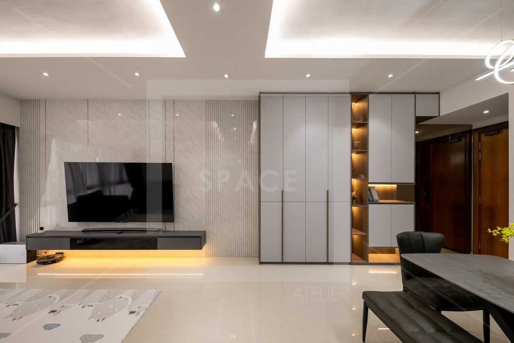 Modern Living Room with TV Console and Ceiling Light