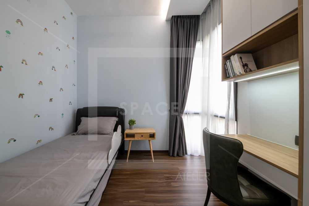 Modern Kids Room with Bookshelf and Single Bed