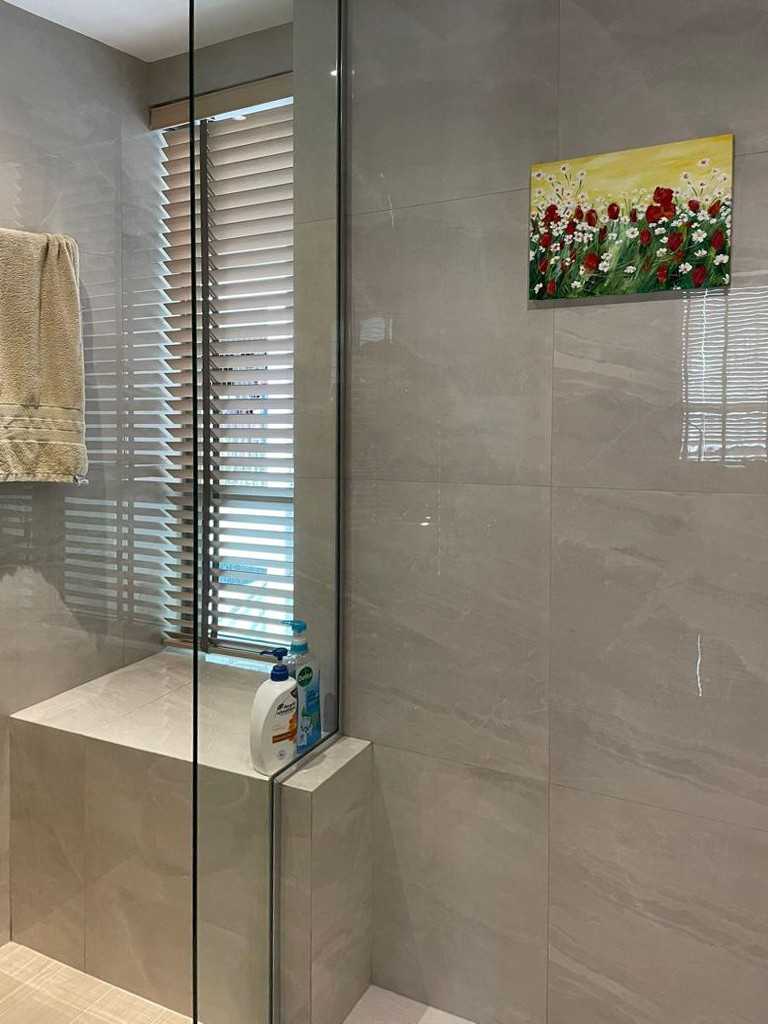 Scandinavian Bathroom with Feature Wall and Mirror