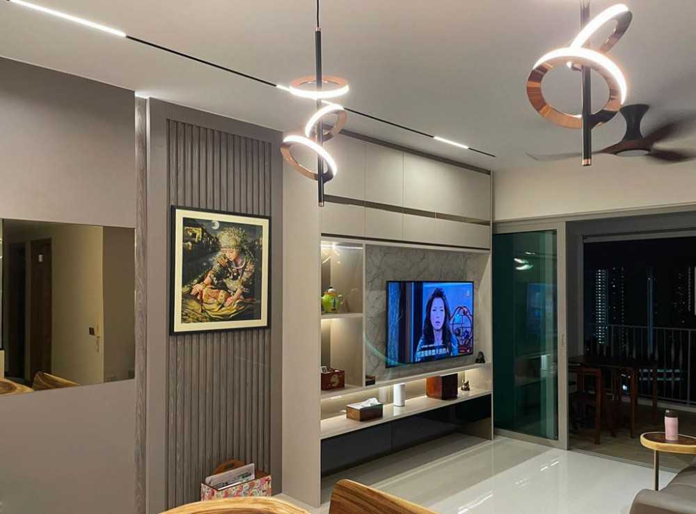 Scandinavian Living Room with TV Console and Paintings