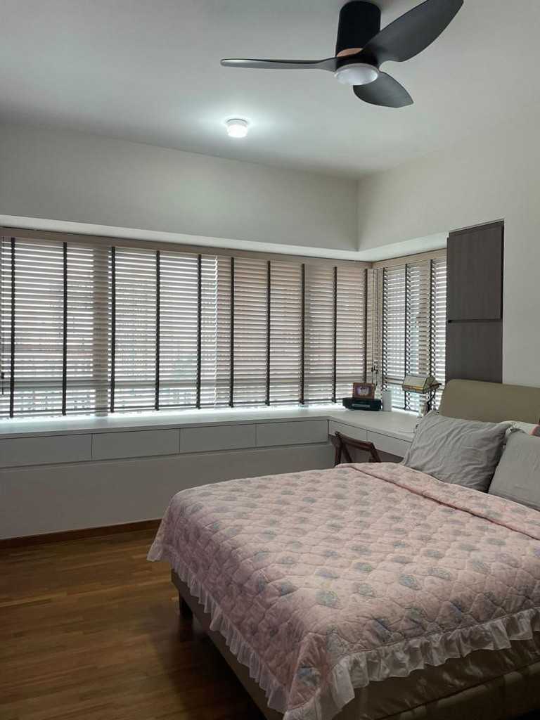 Scandinavian Bedroom with Wood Flooring and Wardrobe