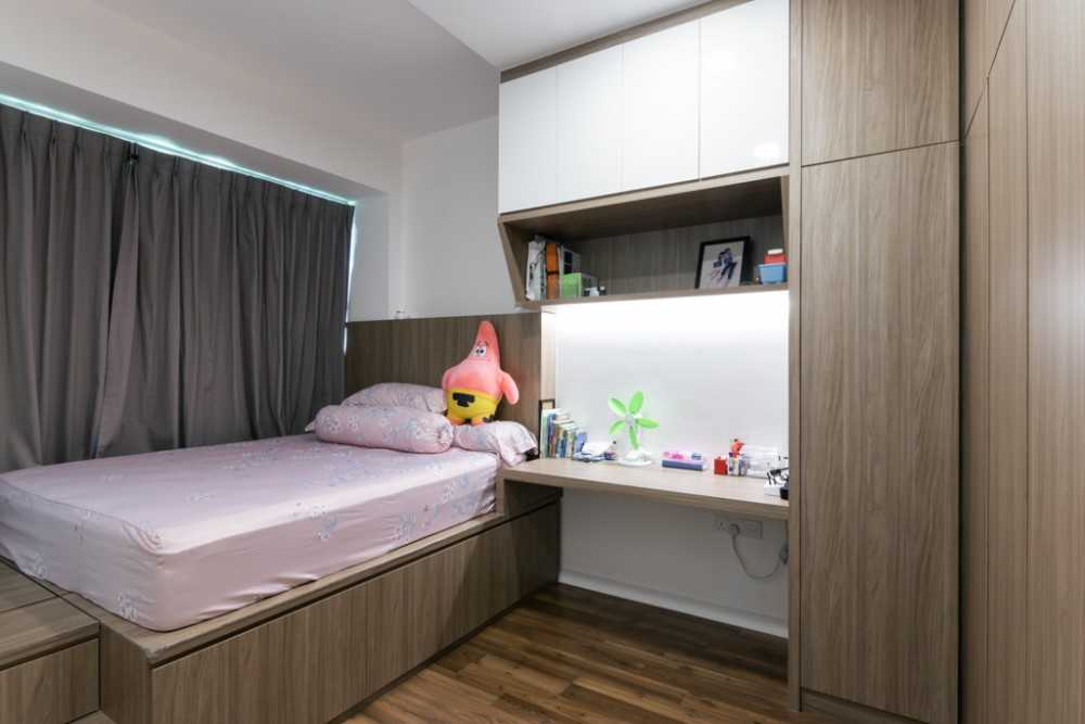 Modern Kids Room with Bookshelf and Platform Bed