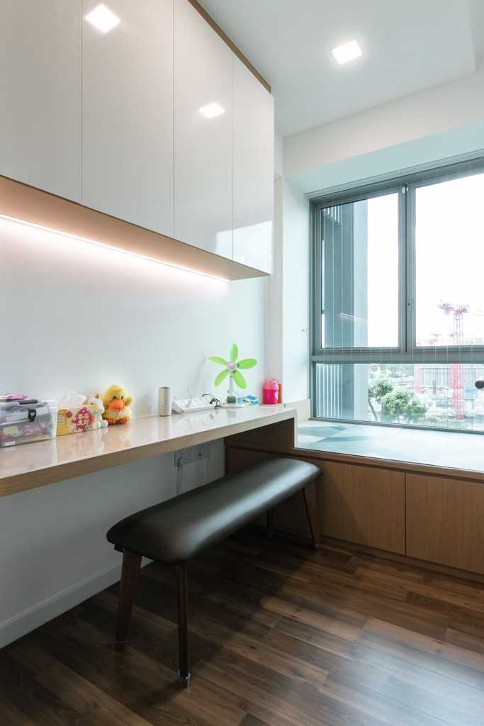 Modern Study with Bookshelf and Ceiling Light