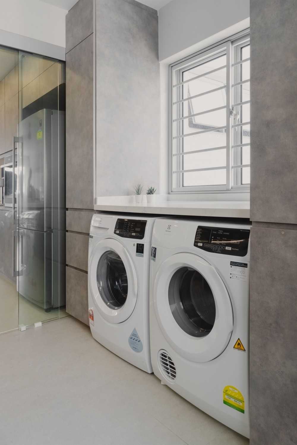 Modern Service Yard with Washing Machine and Laundry Area