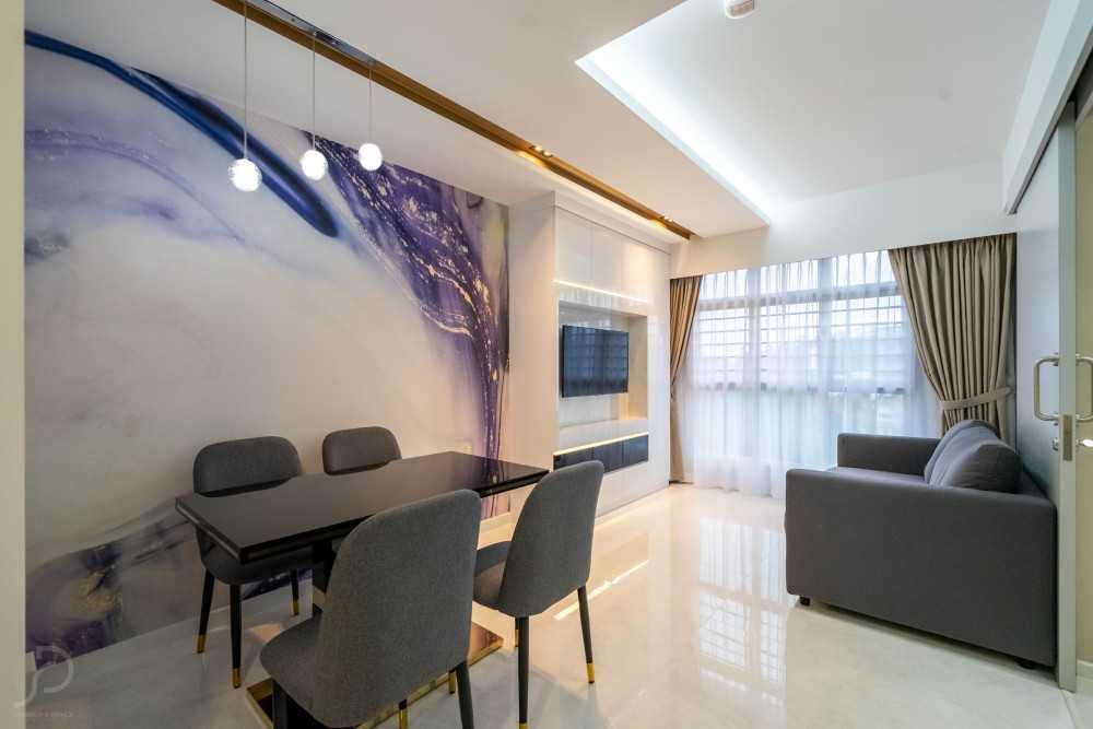 Minimalist Living Room with Homogeneous Tiles and TV Console