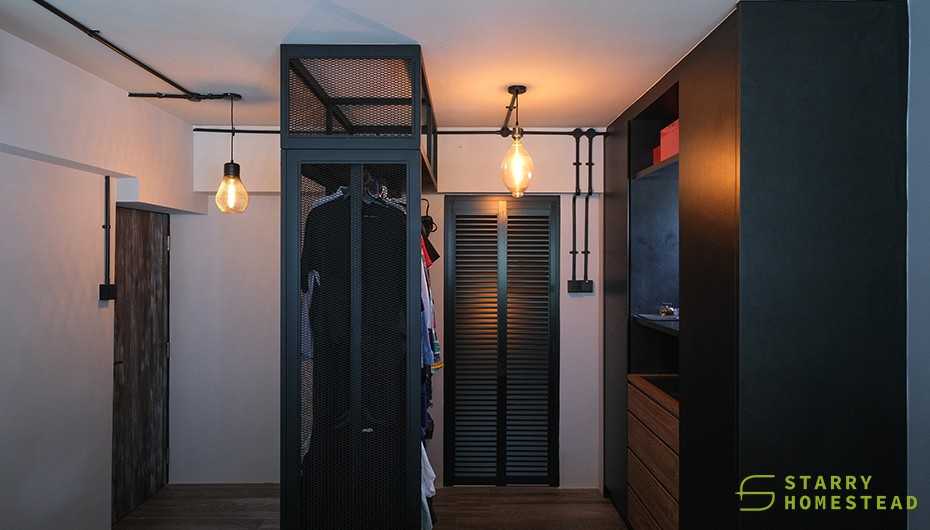 Industrial Bedroom with Bedroom Dresser and Lighting