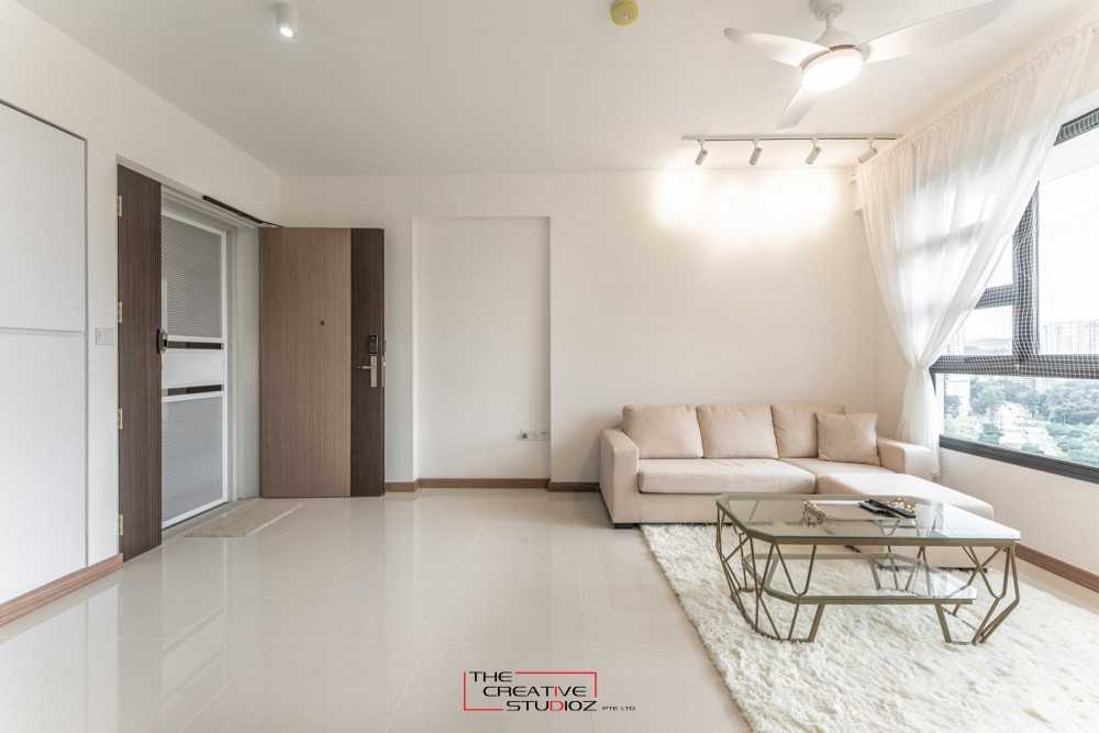 Minimalist Living Room with Homogeneous Tiles and Sofa