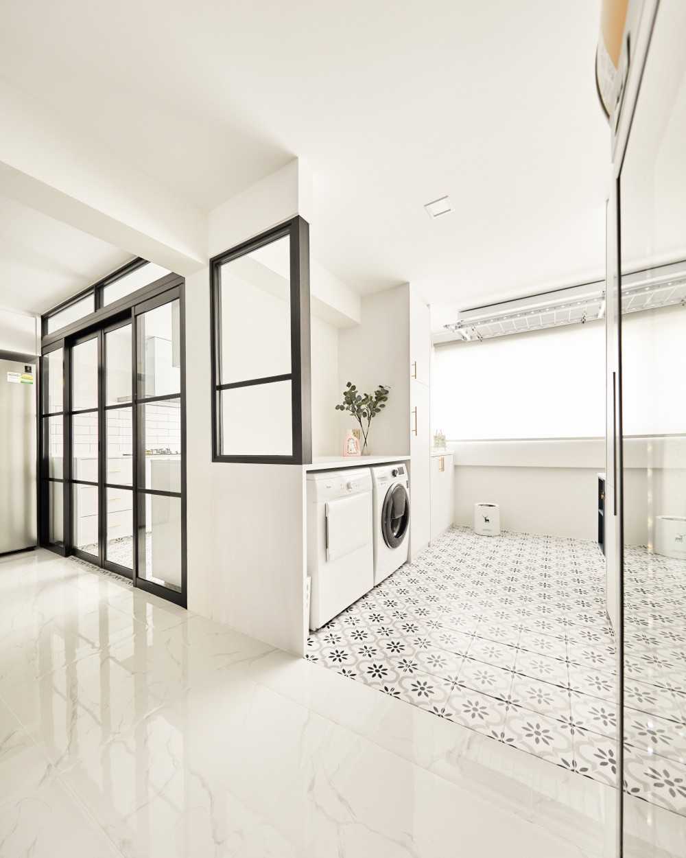 Modern Service Yard with Washing Machine and Laundry Area