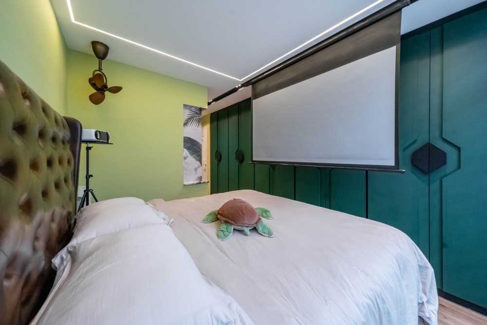 Contemporary Bedroom with Vinyl Flooring and Wood Flooring