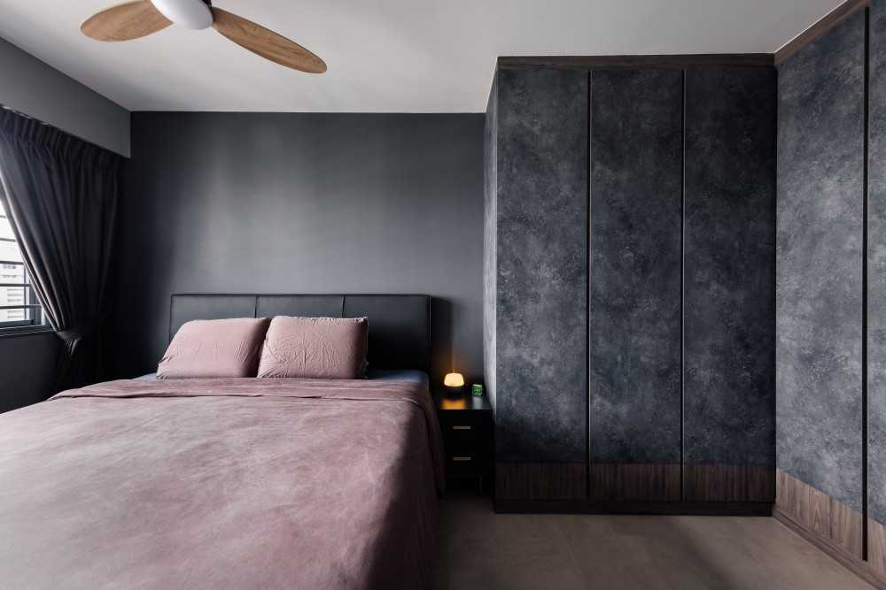 Industrial Bedroom with Wardrobe and Ceiling Fan