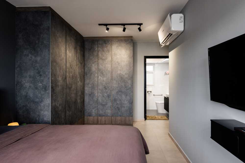 Industrial Bedroom with TV Console and Wardrobe