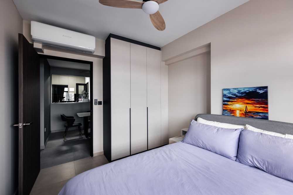 Industrial Bedroom with Wardrobe and Ceiling Fan
