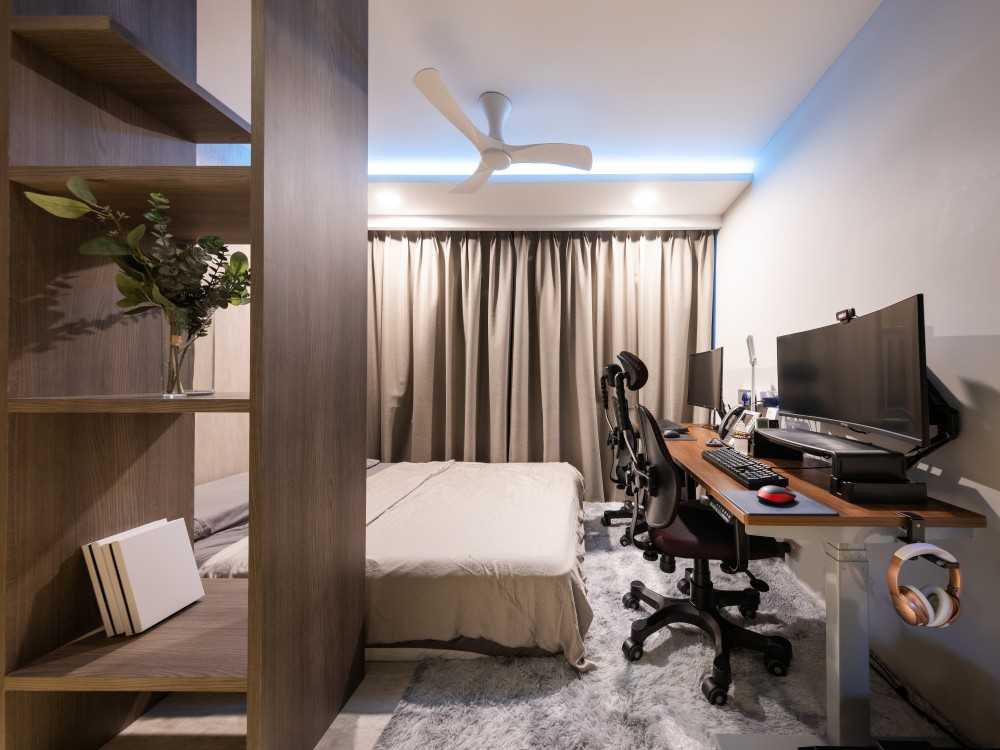 Transitional Bedroom with Cove Lighting and Ceiling Fan